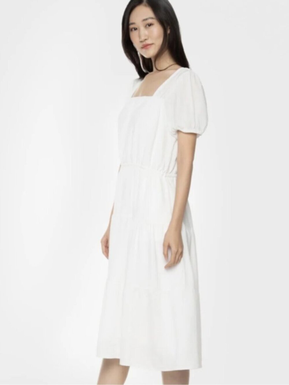 Dex Puff Sleeve  White Tiered Midi Dress Size XL - Picture 10 of 11